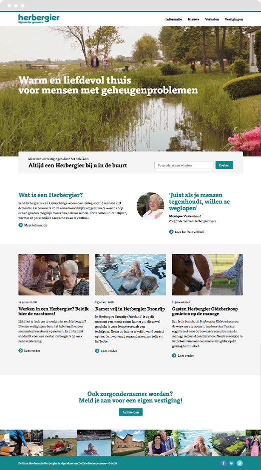 View of the Drupal frontpage design for Herbergier