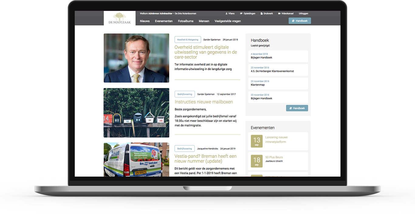 Drupal intranet platform and online knowledge base for De Drie Notenboomen Drupal intranet platform and online knowledge base connecting care entrepreneurs and stakeholders
