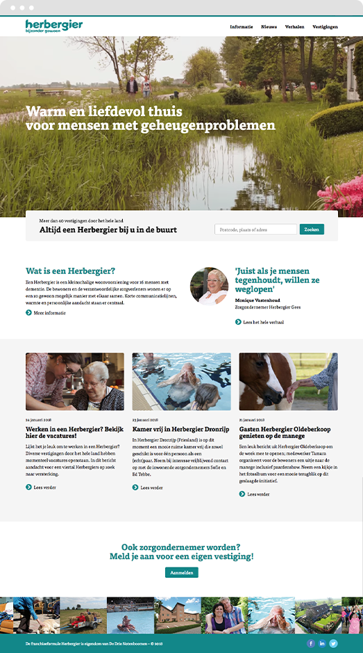 Screenshot of Herbergier homepage View of the Drupal frontpage design for Herbergier