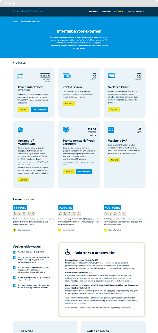 Screenshot of VU-VUmc landing page Impression of a target audience landing page as part of the Drupal website created for VU-Vumc