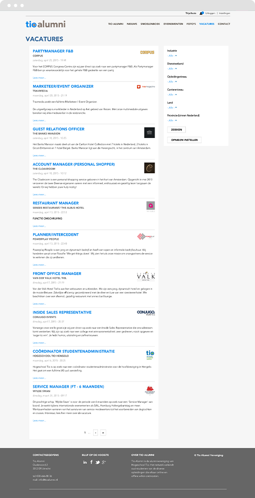 Screenshot of Tio University intranet jobs webpage Screenshot of jobs page on Drupal intranet platform for Tio University