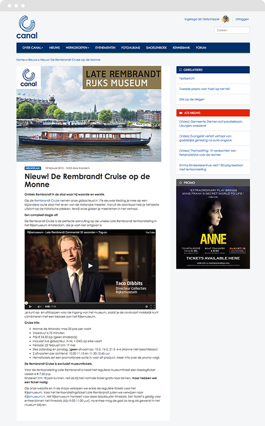 Screenshot of Drupal intranet news article News article on Canal Company's Drupal intranet platform