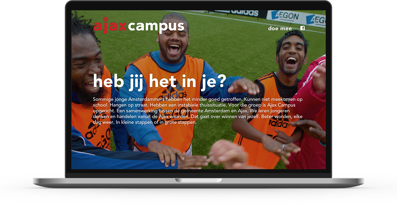 Screenshot of the campaign website for Ajax Amsterdam Campaign website we created for football club Ajax Amsterdam