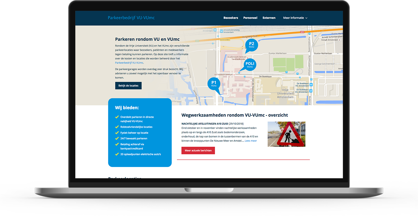VU-VUmc Drupal project homepage Impression of the homepage of the Drupal platform designed and developed for VU-Vumc in Amsterdam