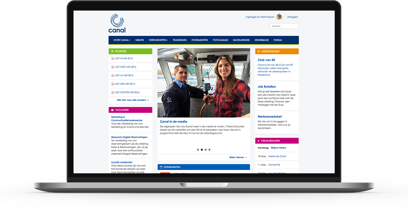 Canal Company Drupal intranet platform homepage Homepage of the Drupal intranet platform created for Canal Company