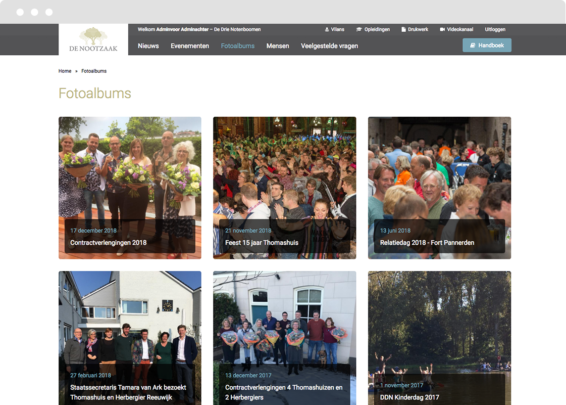 View of the photo gallery page on Drupal platform for De Drie Notenboomen