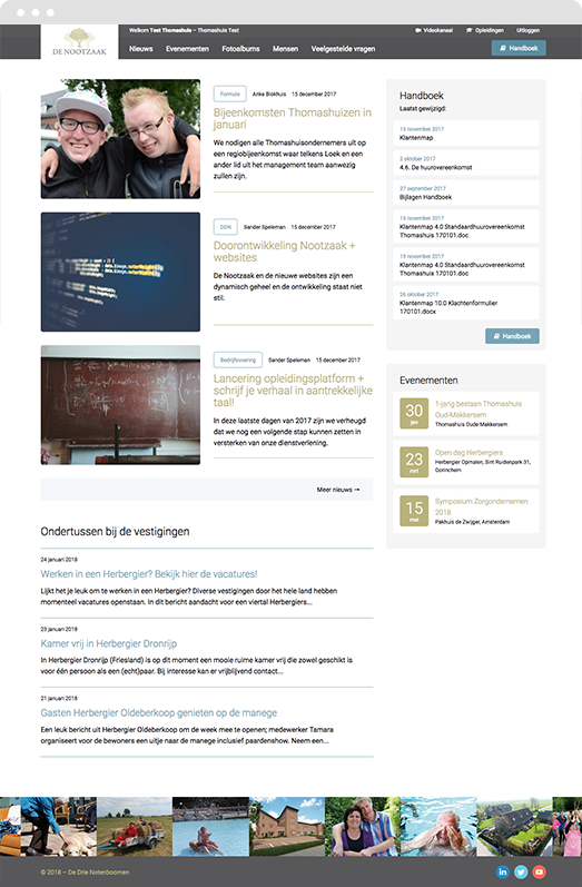 Impression of the Drupal platform homepage for De Drie Notenboomen