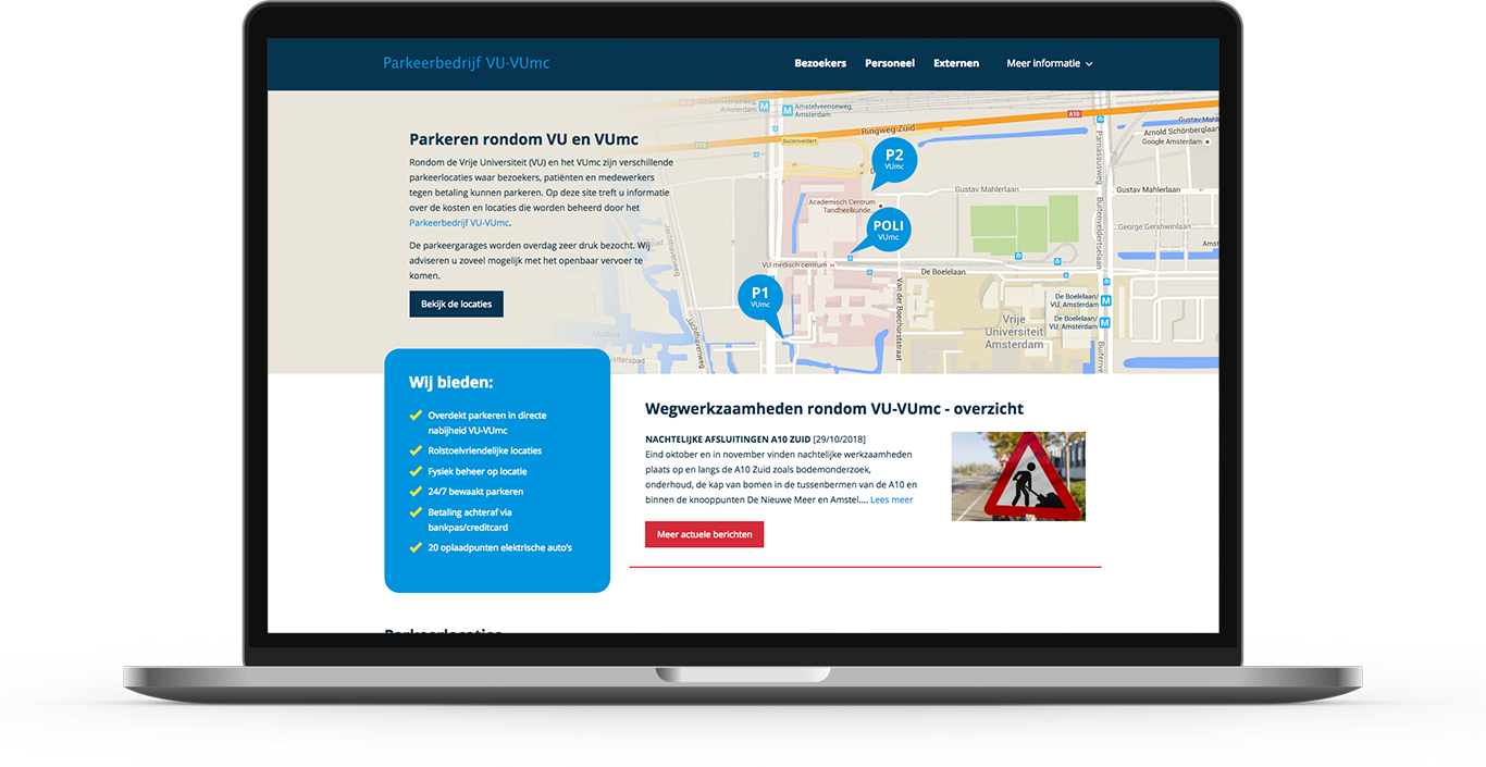 Impression of the homepage of the Drupal platform designed and developed for VU-Vumc in Amsterdam