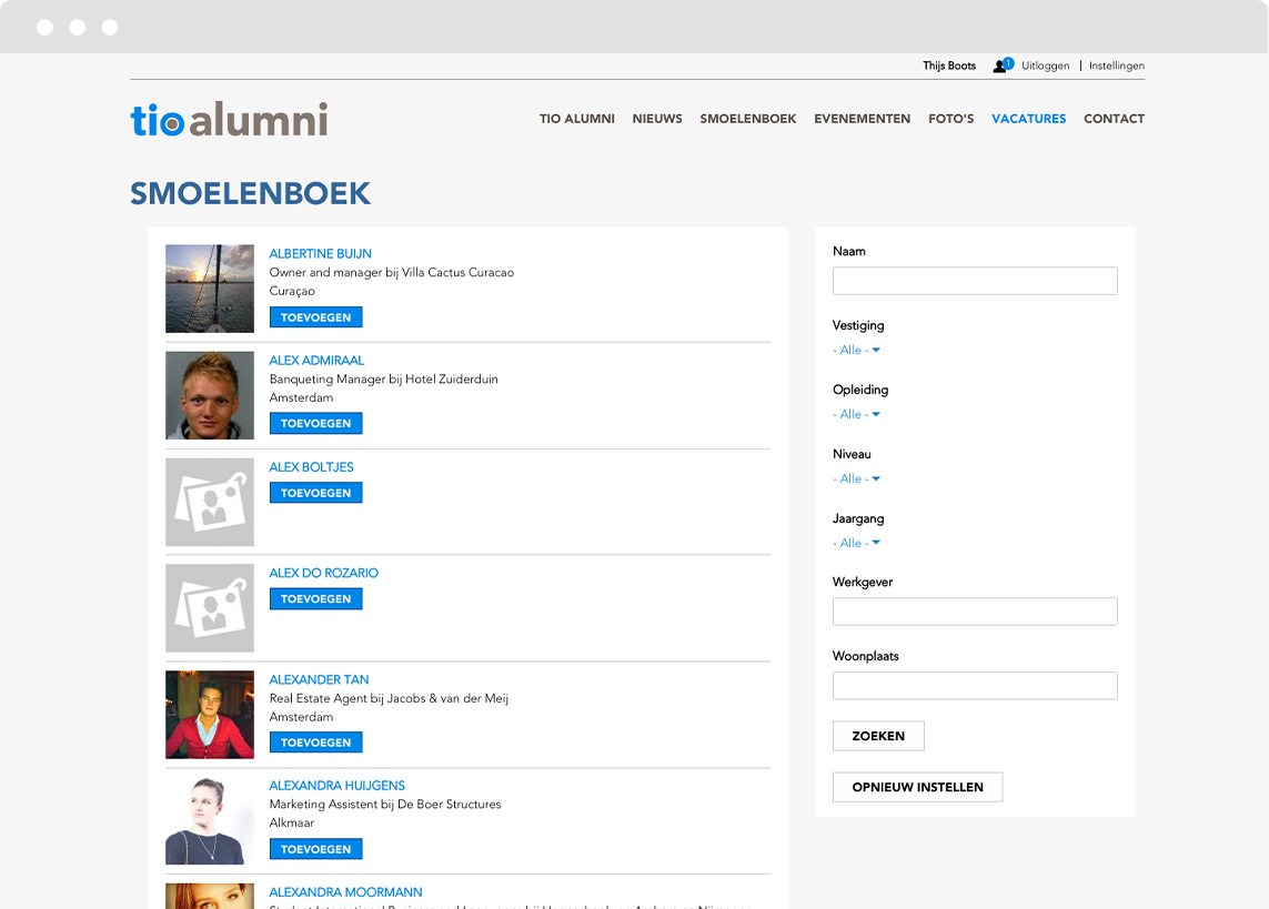 People page on social intranet platfom designed and developed in Drupal for Tio University