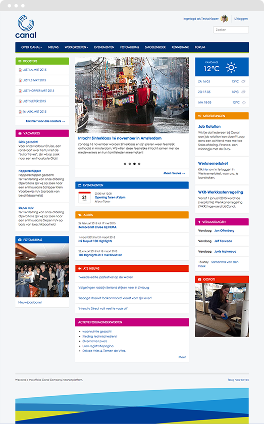 Screenshot of Drupal intranet homepage for Canal Company