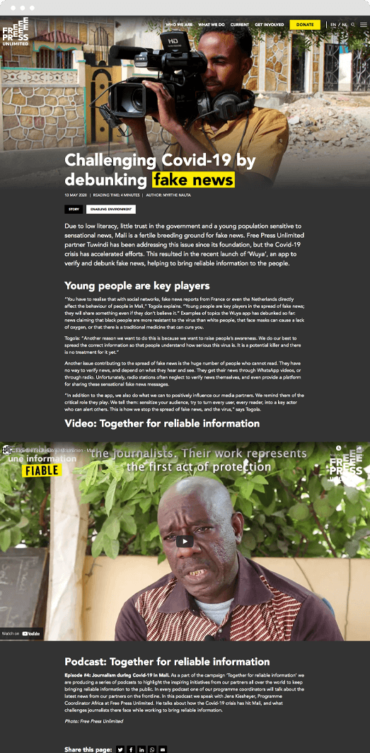 Screenshot of an article on the new Drupal website we built for Free Press Unlimited Screenshot of an article on the new Drupal website we built for Free Press Unlimited