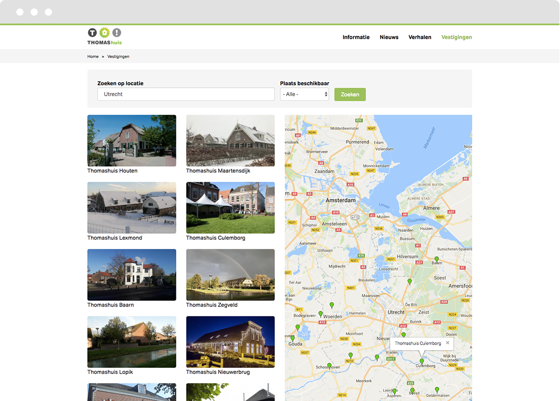 Screenshot of Google Maps integration for Drupal platform Thomashuis.nl