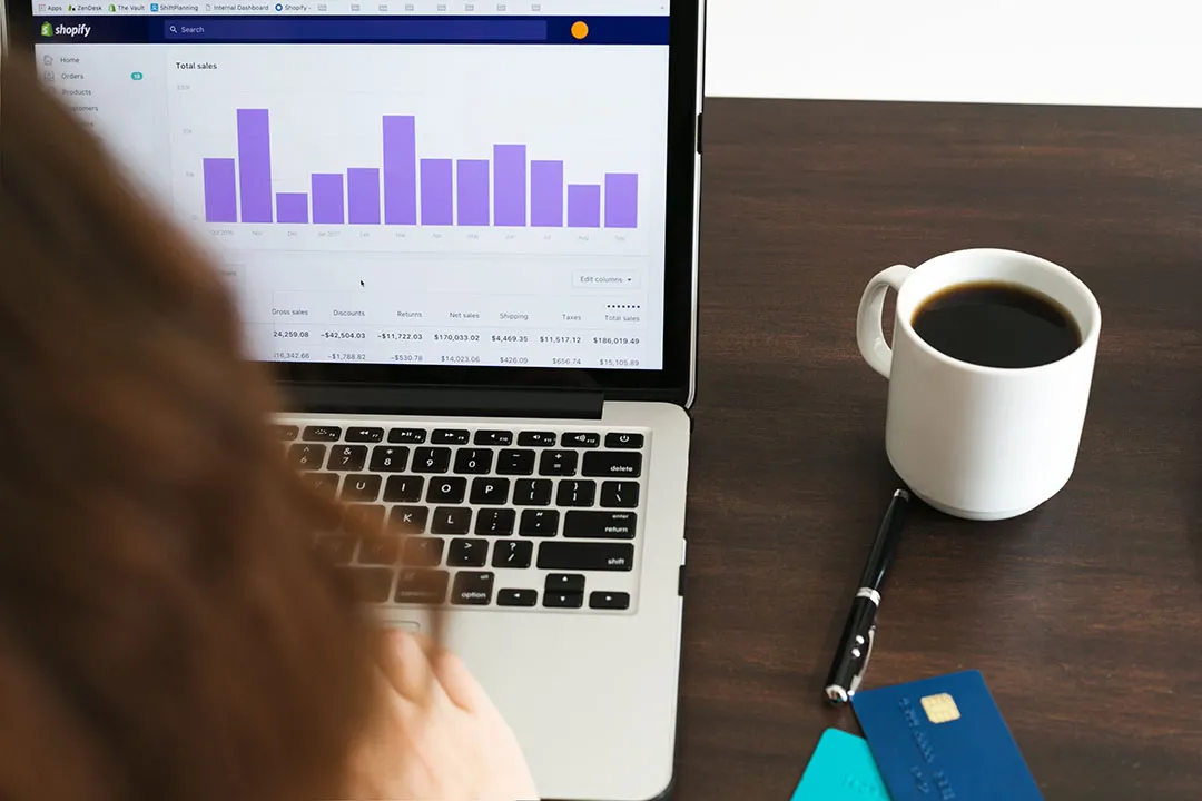A lady check sales data in a client portal Checking sales data in client portal